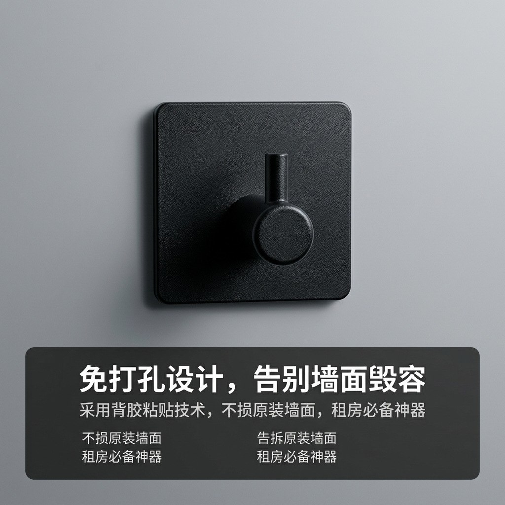 Cross-Border No-Drill Kitchen and Bathroom Hook for Key Storage Behind Bathroom Door, Single Hook for Organizing Keys Behind Bathroom Door