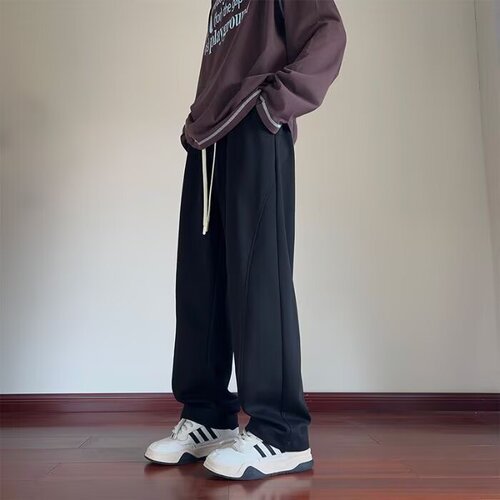 Men's light gray heavy-weight pants, men's autumn loose straight pants, casual wide-leg pants, sweatpants, 2025 new style