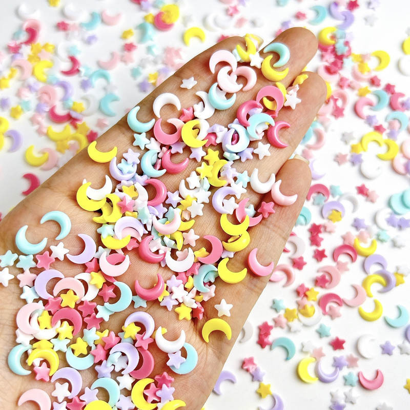 Tiktok Trending Nail Art Colorful Star Crescent Resin Girly Moon Press-On Nails Nail Accessories Wholesale