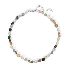 跨境亚马逊简约天然石仿珍珠水晶串珠可调节项链精美优雅潮流设计