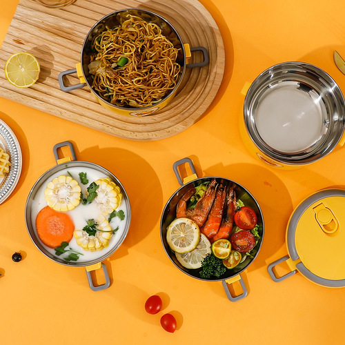 Little yellow duck lunch box stainless steel insulated lunch box round double layer 304 Nordic student portable lunch box wholesale