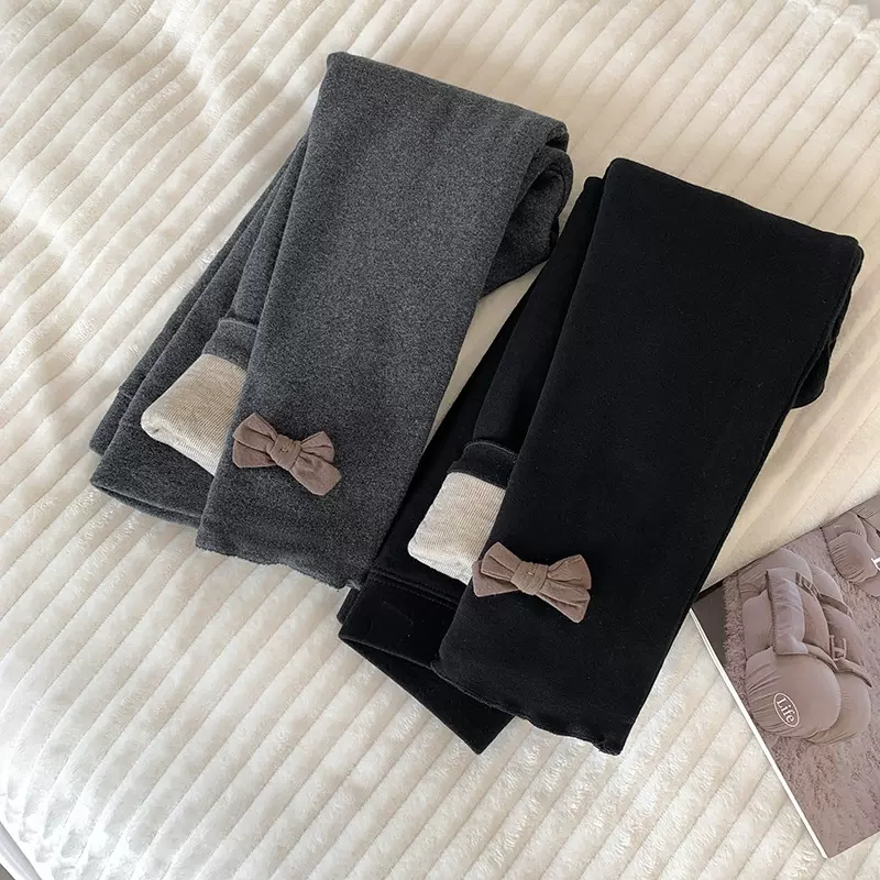 咘米儿纯棉儿童宝宝蚕丝童裤秋冬加厚女童外穿休闲双层裤加厚保暖