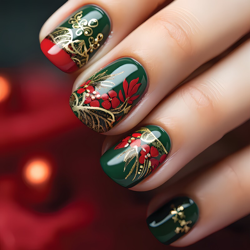 Cross-Border European and American Manicure Nails Easter Fake Nail Patches Golden Flower Branches and Leaves Wear Nails