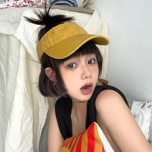 Outdoor Sunshade Blue Tennis Hat Running Bucket Hat for Women Sports Washed Vintage Summer No Brim High Ponytail Hat