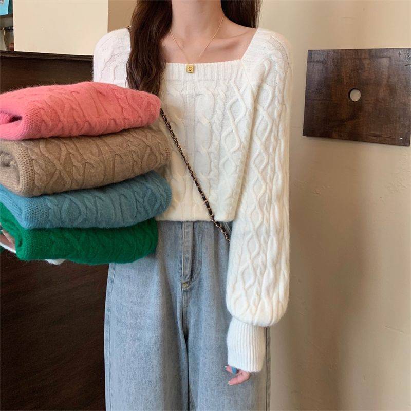 Nicho lanterna manga jersey diseño femenino sensación de otoño invierno japonés perezoso estilo exterior usar camiseta de punto de tendencia