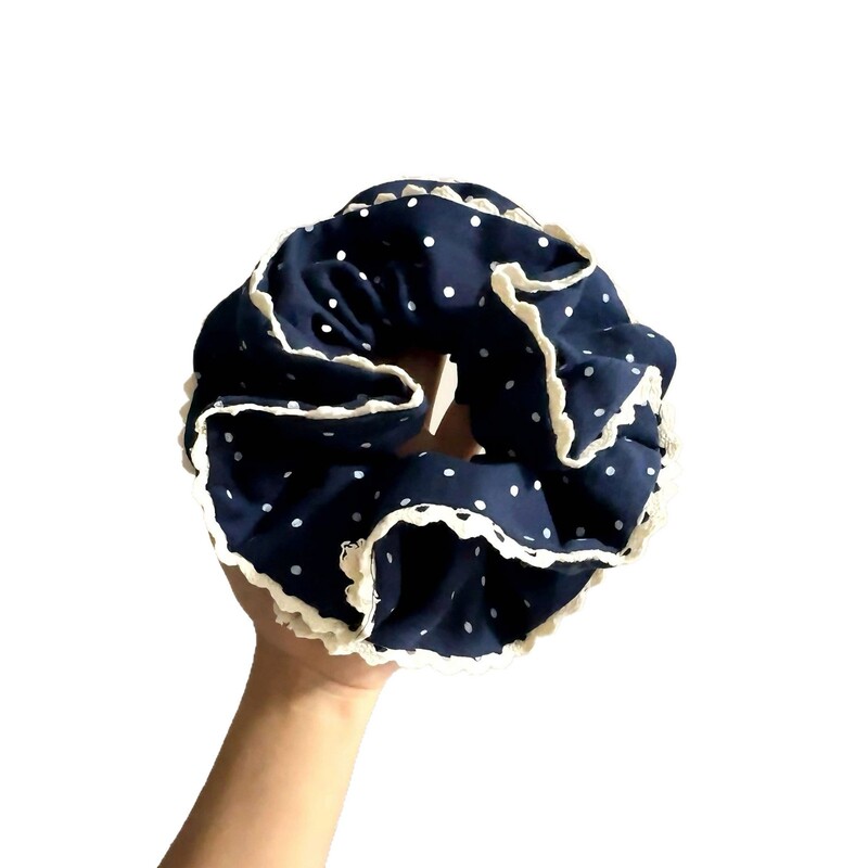新款时尚秋冬温柔超大蕾丝花边波点大肠圈甜美丸子头发圈方巾发饰|undefined