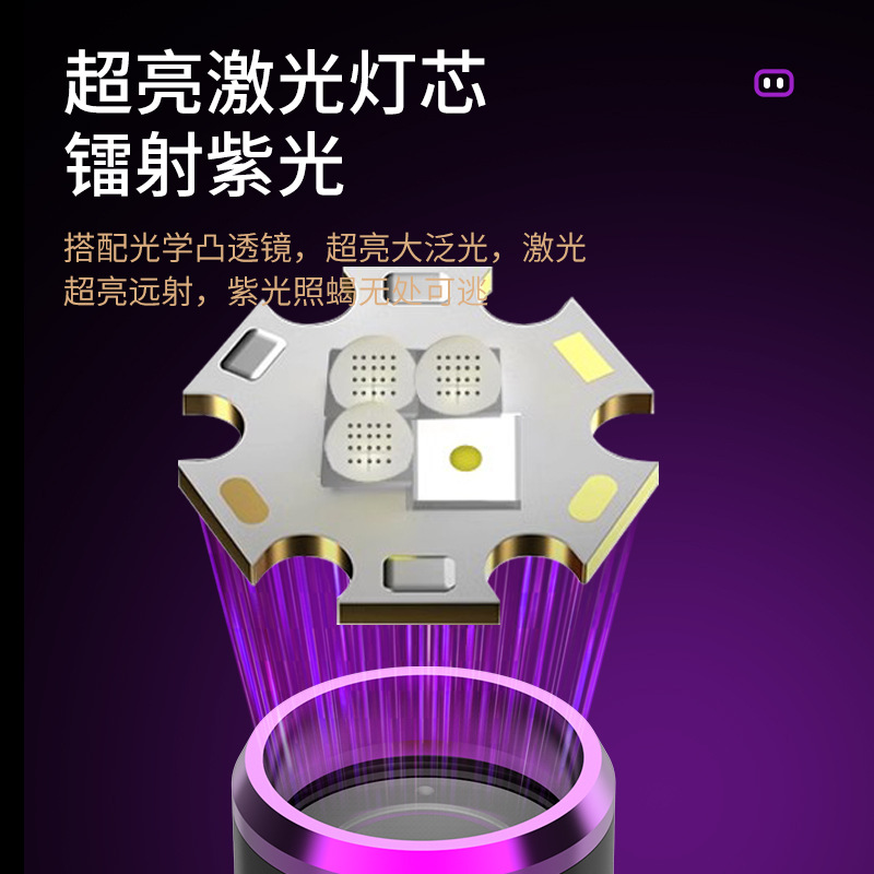 Faros de doble luz blanco y morado, viajes al aire libre, pesca nocturna, faros de luz fuerte, zoom telescópico, faros de aleación de aluminio recargables de largo alcance