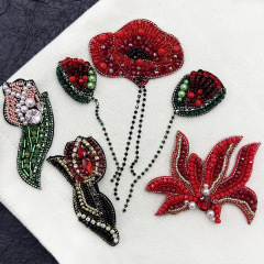 重工立体釘珠水ドリルバラ花紅葉服装チャイナドレス装飾布貼りDIYブローチ帽子靴補助材料