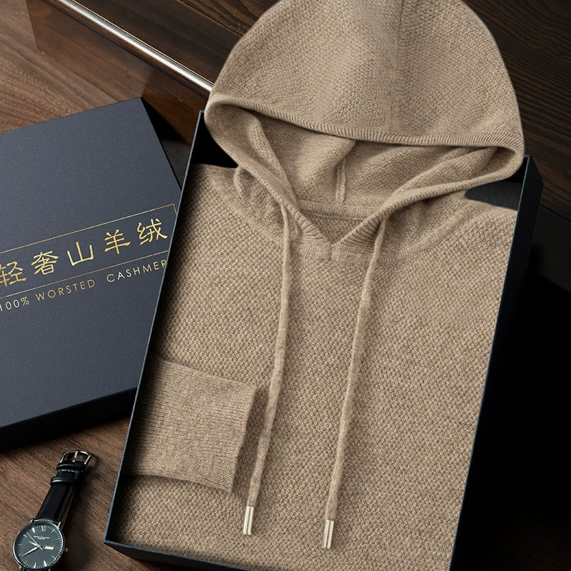 2024 осень и зима мужские кашемировые свитера с капюшоном повседневные дикие модные сплошные толстовки с капюшоном