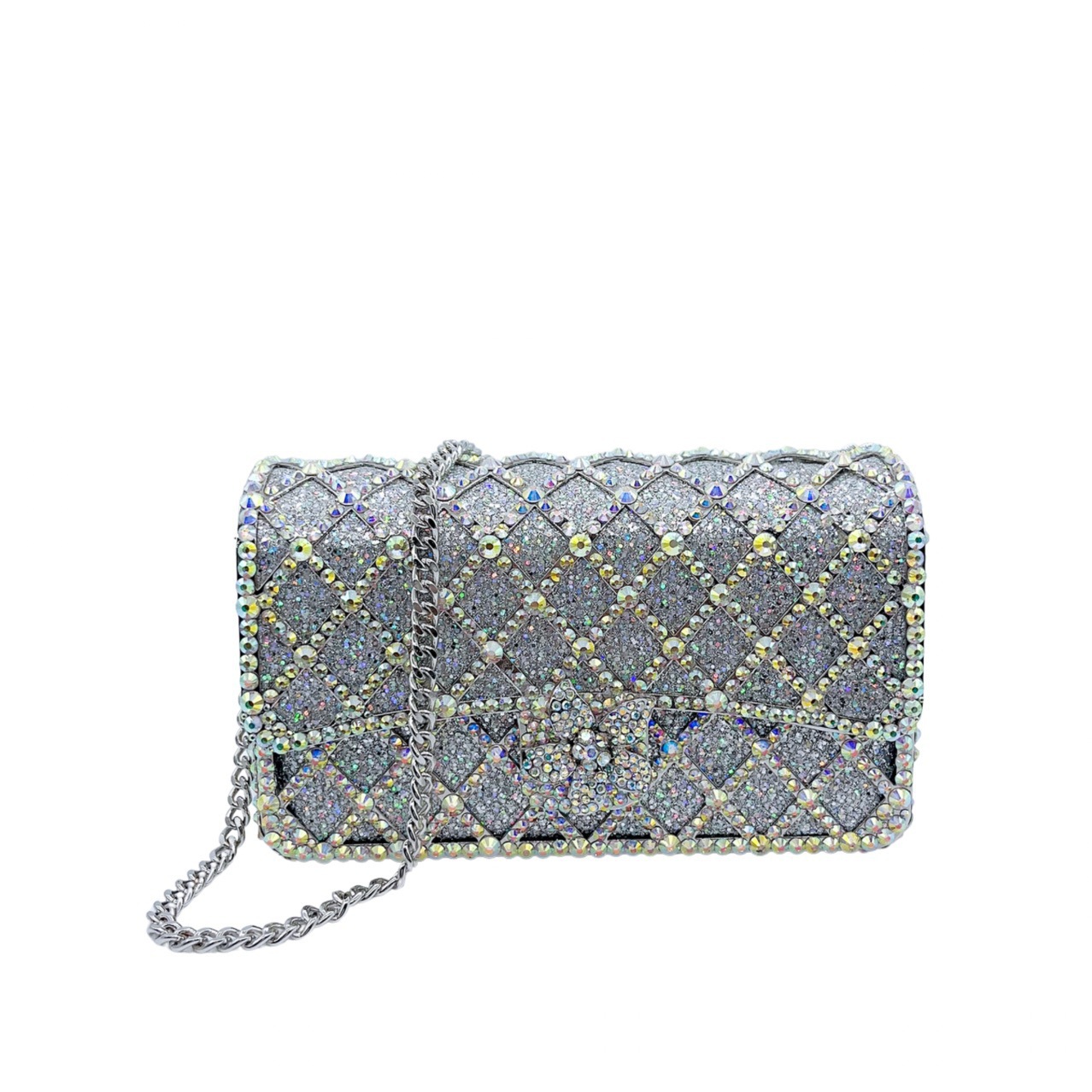 Nueva pequeña bolsa de banquete con diamantes a rejilla, bolso de diamante europeo y americano, bolso de hombro de mujer, bolso de piedra de Rin