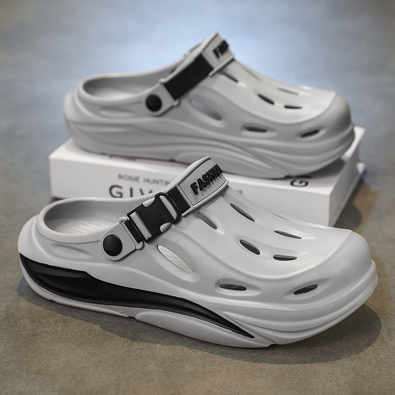 Zapatos con agujeros para hombres y mujeres nuevas medias pantuflas de verano transpirables y exteriores Baotou antideslizante pisando la mierda para conducir sandalias de alta gama