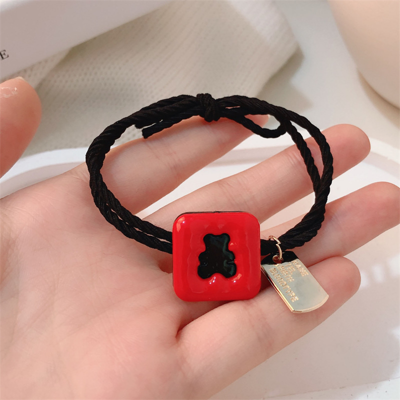 Año Nuevo feliz corda de cabello roja de amor chica de alta elasticidad duradera cola de caballo corda de goma anillo de cabello adornamiento para el cabello