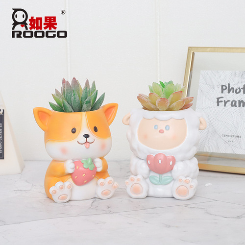 Cartoon resin succulent flowerpot creative gardening micro-landscape handmade succulent green plant container succulent small potted flower holder