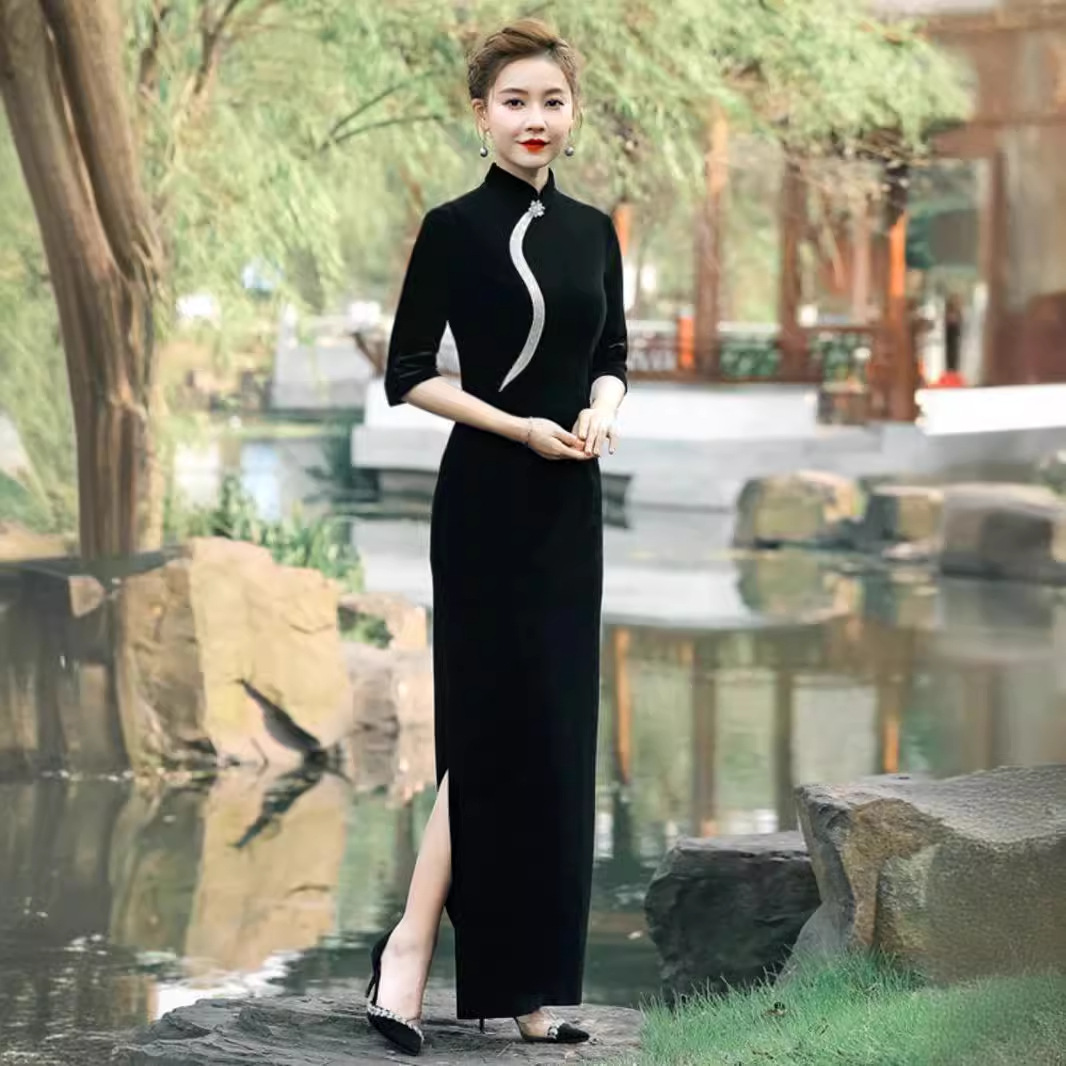 Velvet elegant purple lightweight fashionable cheongsam