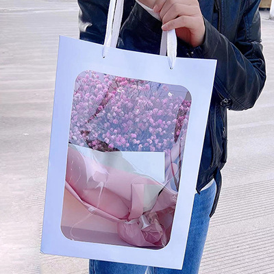 Factory wholesale transparent window bag flower packaging gift bag window gift packaging bag window paper bag