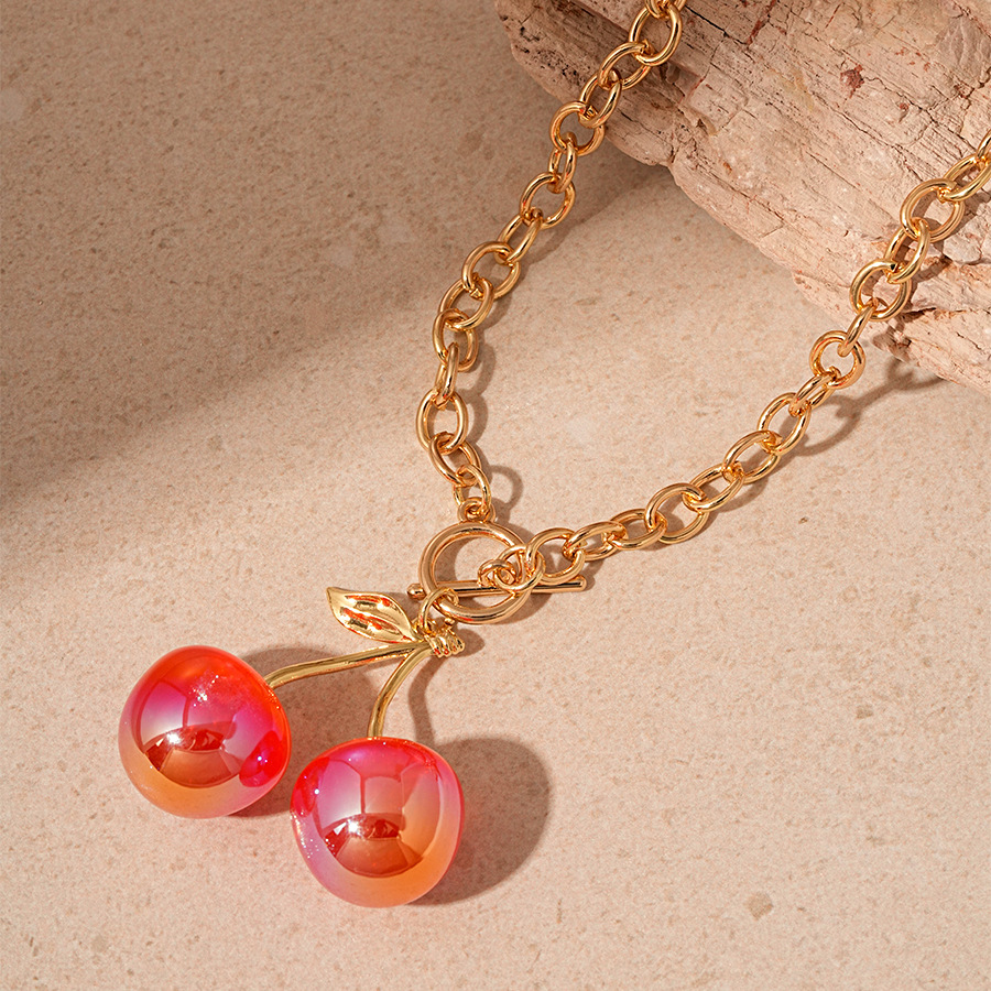 Toggle, Plating Design Sweet Cherry Alloy Resin O-shaped Necklace Pendant Necklaces Wholesale
