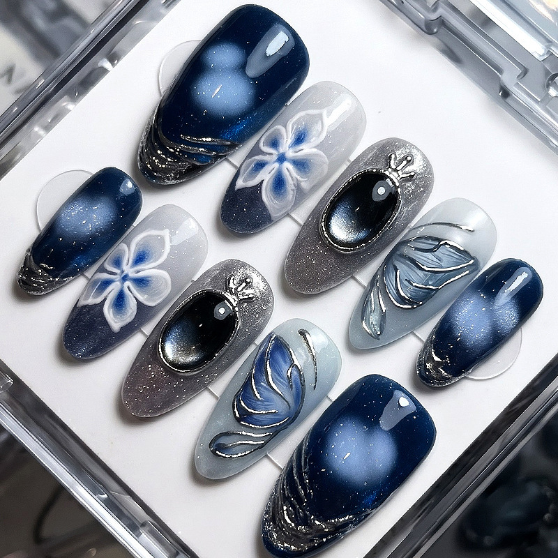 3D Glacier Blue Cat Eye Gold Cat Eye Ins Wearable Nails French Metallic Cross-Border European and American Nail Stickers Nails 3D Glacier Blue Cat Eye Gold Cat Eye Ins Wearable Nails French Metallic Cross-Border European and American Nail Stickers Nails