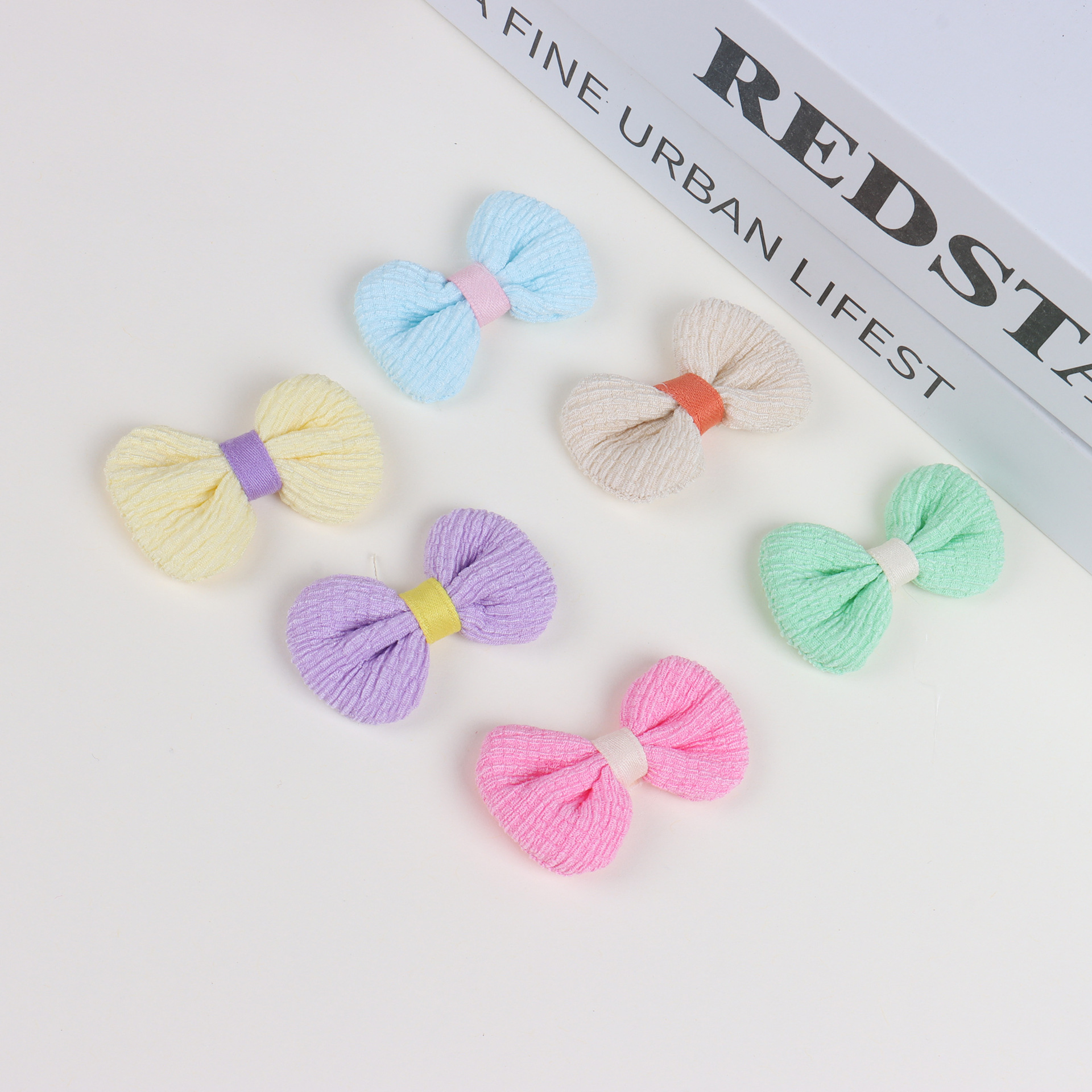 ins Korean style fabric horizontal pattern five-petal small flower bow jewelry accessories cute children's hair accessories shoes and socks brooch with