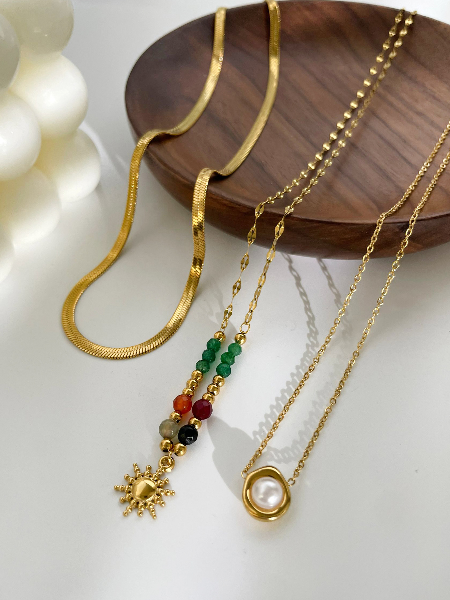 304 Stainless Steel, Natural Stone Chain Material PVD Coated Real Gold Plated Geometric 304 Stainless Steel Vintage Style Classic Style Waterproof Non Tarnish Surgical Steel Necklace