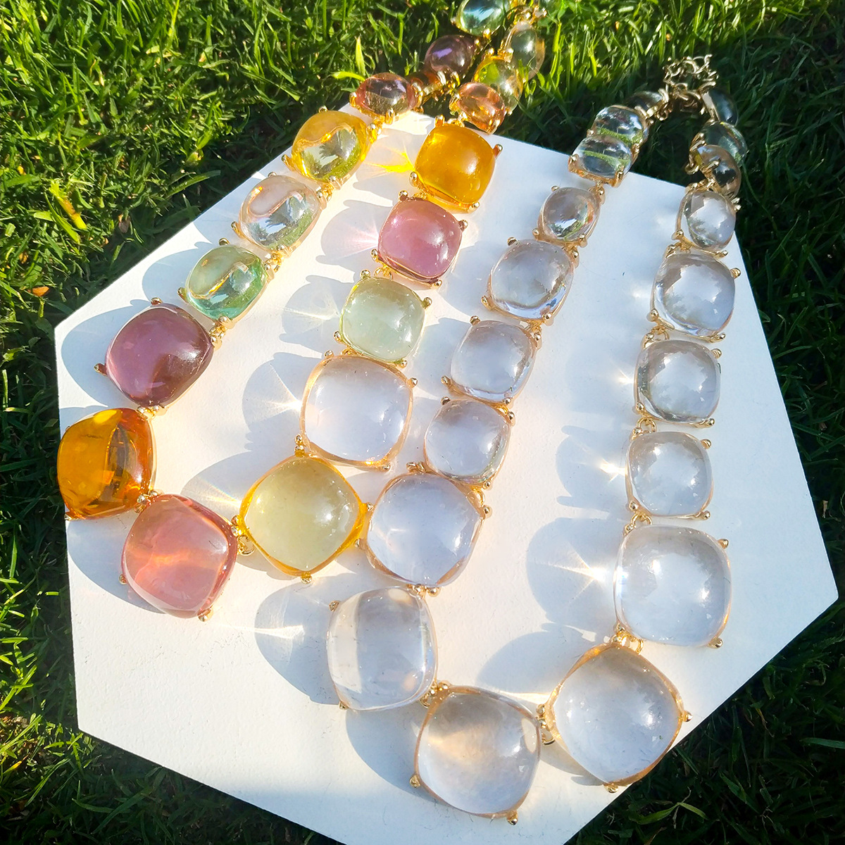 Square Pattern Women'S Gender Inlay Design Vacation Square Alloy Inlay Resin Women's Earrings Necklace