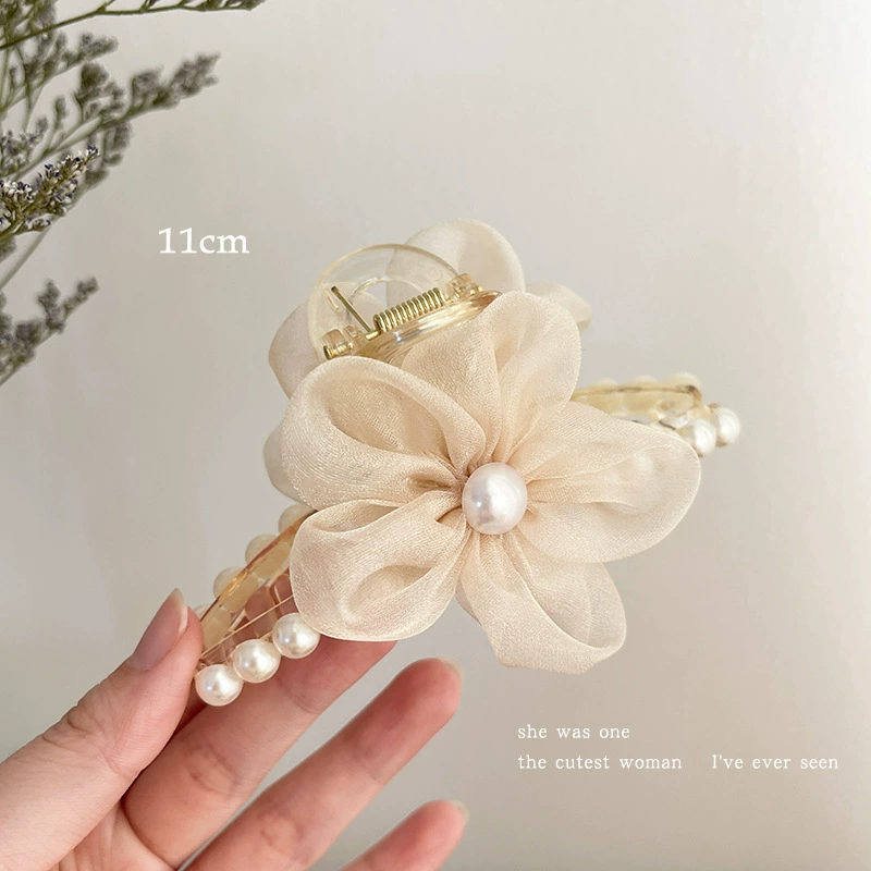 Заколка для волос из жемчуга, большая акула, шпильки, элегантная заколка-краб, с цветами, высококачественный стиль, Южная Корея