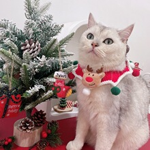 出口外贸新款宠物圣诞节毛线项圈围脖麋鹿球球猫狗针织脖圈围巾