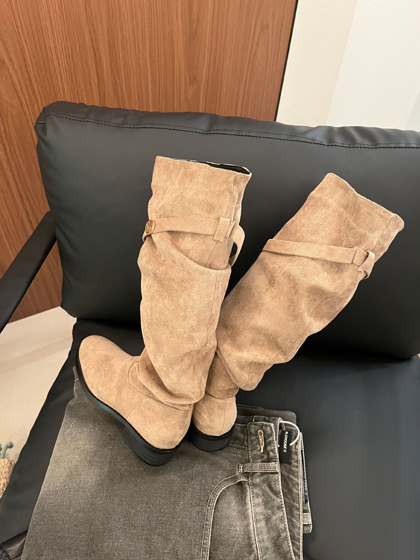 ShoeVault 2024 Chunky Heel Retro Fleece-Lined Coffee Color Riding French Style Slim Bare Autumn Winter Women's Over-the-Knee Boots_voghion.com