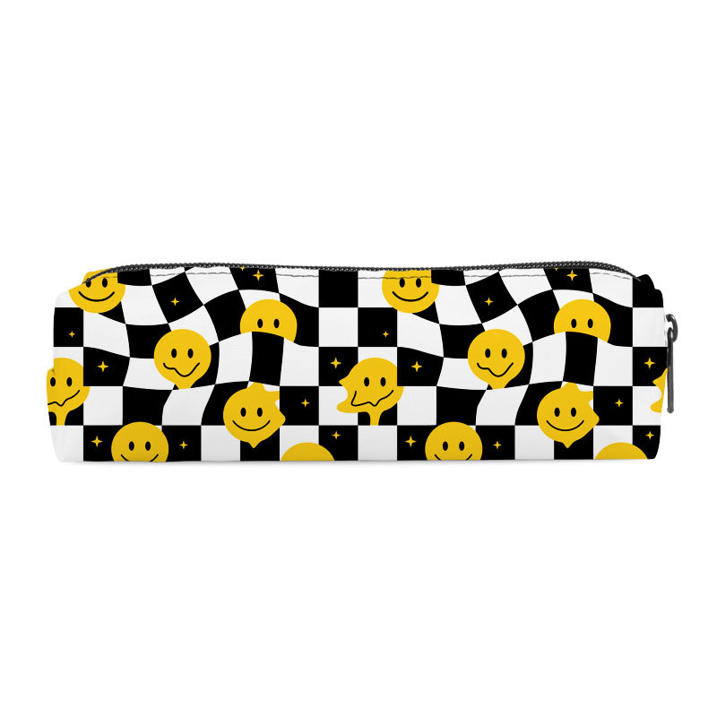 Transfronterizo nuevo sonriente bolsas de lápiz cilíndricas de poliéster simple de alto valor visual bolsa de papelería almacenamiento de gran capacidad