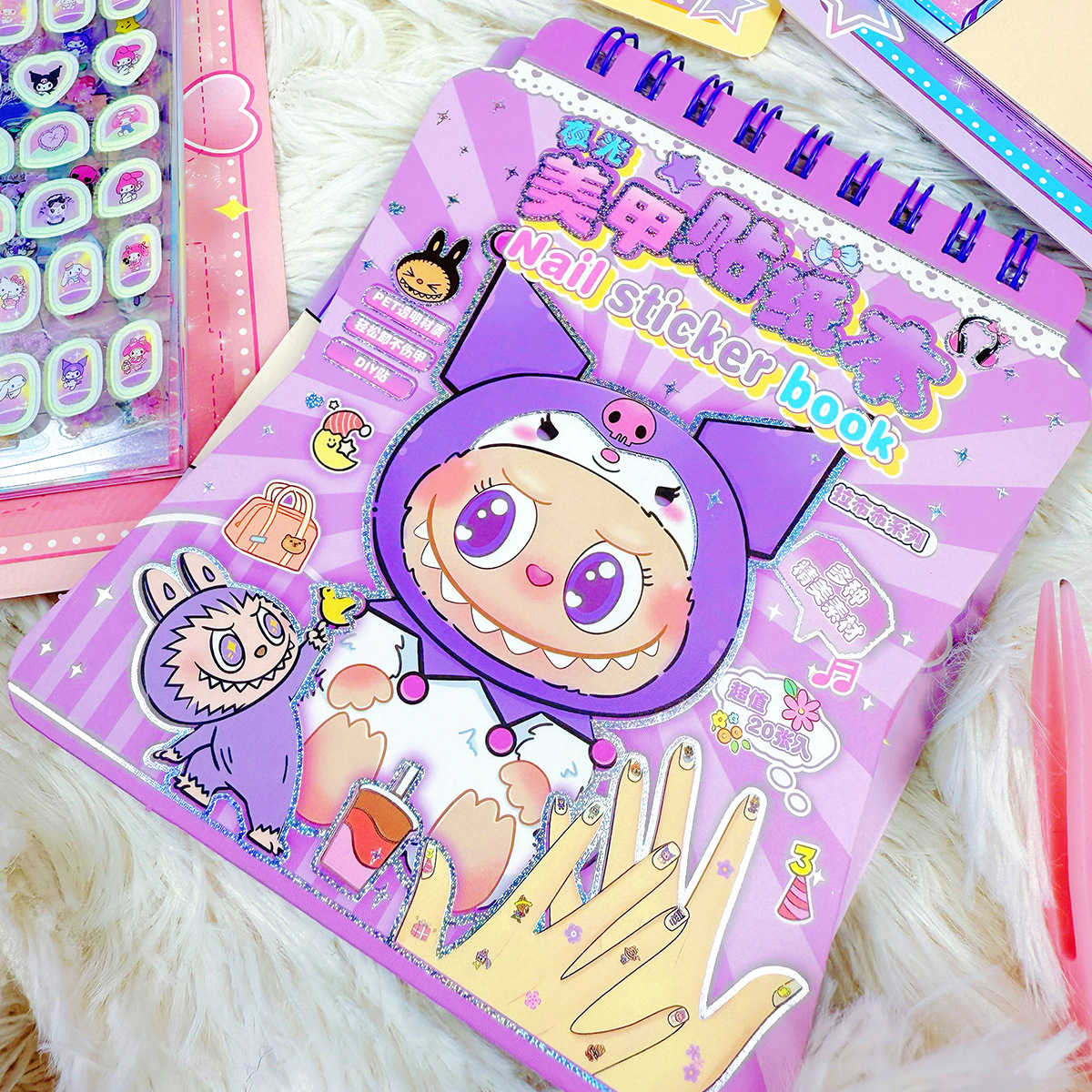 Cute pegatinas de uñas de luz nocturna chicas diy trajes personajes de vestuario dibujos animados regalos de niños pegatinas de manicura libro