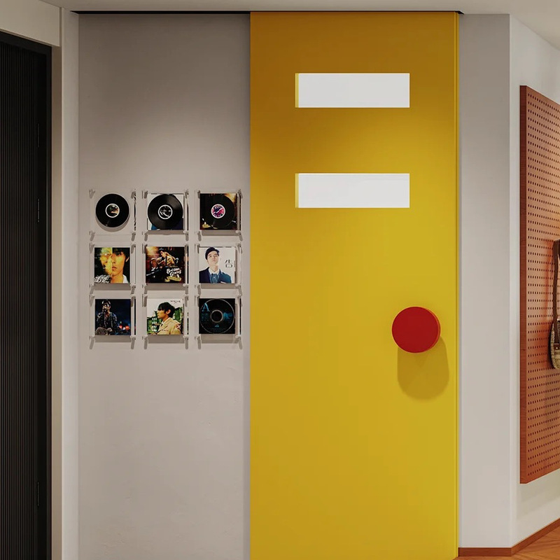 Antique Bauhaus Yellow Hole Ghost Door Kitchen Bathroom Glass Sliding Door Trackless Sliding Door Solid Wooden Door