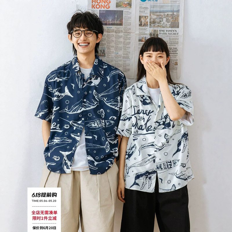Golden Scales Street Shirt Men's Hawaiian Short-Sleeved T-Shirt Couple's Clothing Men's Summer Jacket Beach Shirt