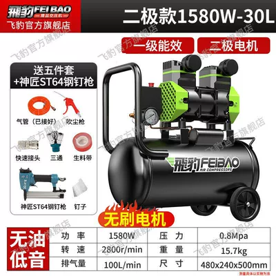 220v Household Oil-free Silent Air: Hava kompressorları - double-tube-air-supply-1580w-30-liters-steel-nail-gun