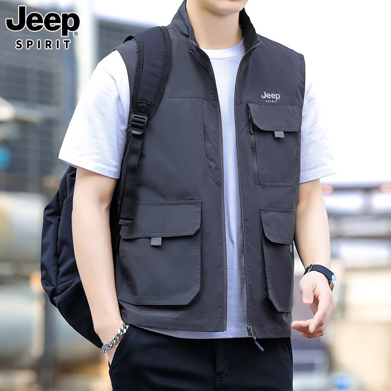 JEEP吉普春季男速干背心帅气马夹马甲外穿休闲立领户外运动8580|undefined