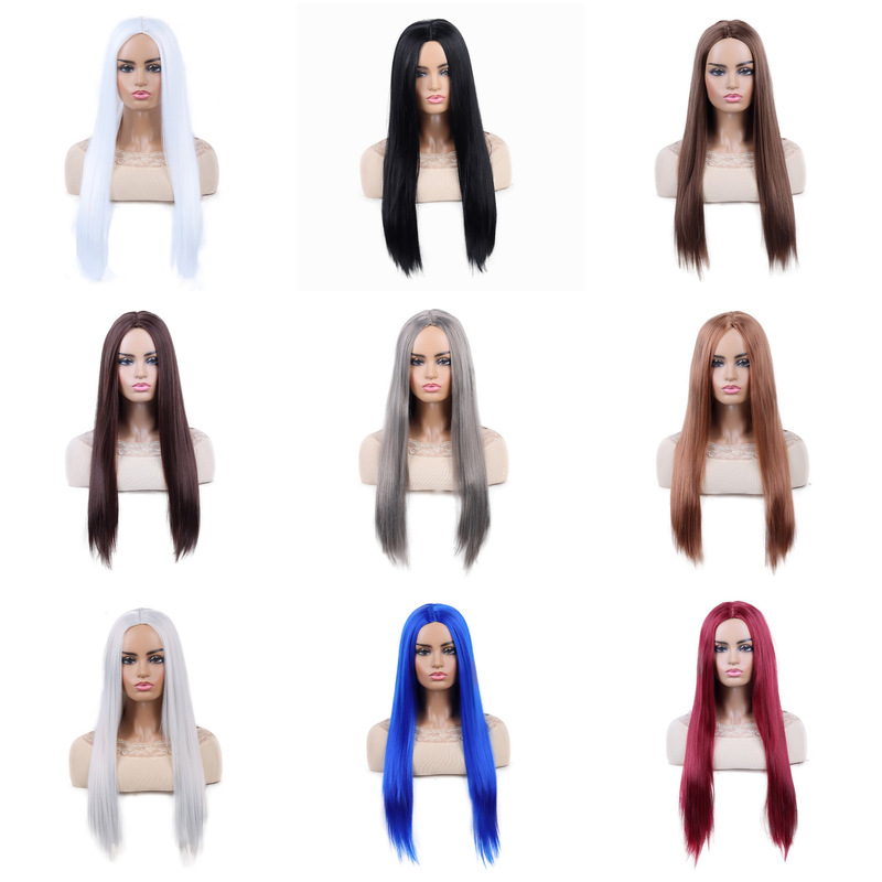 European and American Wig Women's Black Long Straight Wig Mid-Split Bangs Curtain for Face Realistic cosplay Wig Headgear European and American Wig Women's Black Long Straight Wig Mid-Split Bangs Curtain for Face Realistic cosplay Wig Headgear