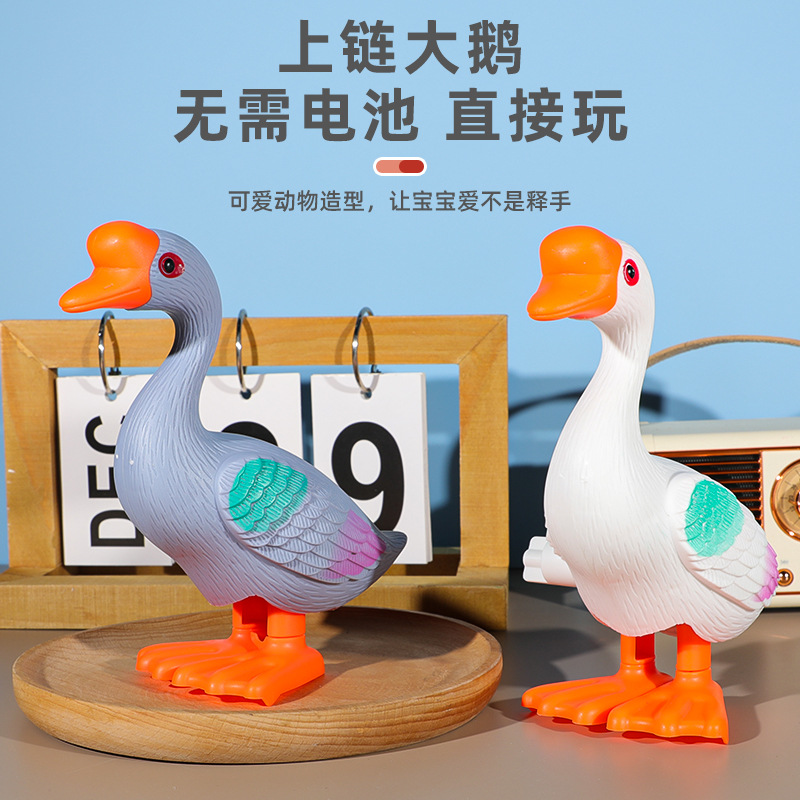 Street Stall Wholesale Kidsren's Clockwork Toys Big White Goose Spinning Jumping Artificial Toddler Educational Boys and Girls Cute Animals