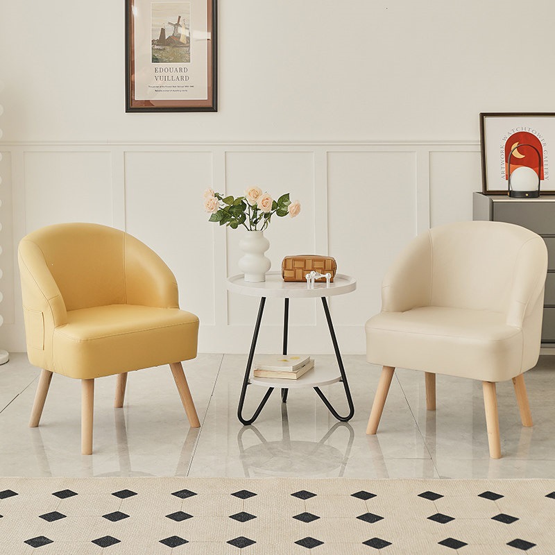 Sofá de ocio de madera sólida silla de respaldo de dormitorio pequeño balcón tela económica perezosa