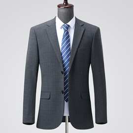 高档男士羊毛西服套装轻奢宴会结婚职业男式正装商务格子男装西装