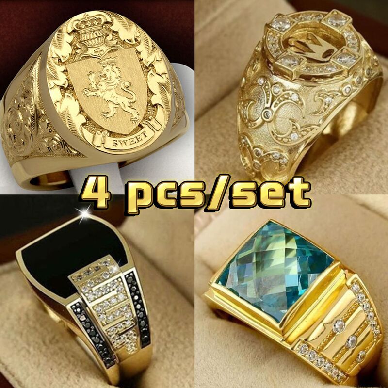 Sanjie factory direct fashion domineering men's ring combination set decoration cross-border TEMU best selling men's ring