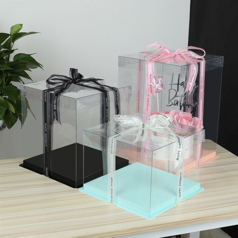 印logo透明蛋糕盒子生日包装盒6/810/12/14寸烘焙盒双层蛋糕盒