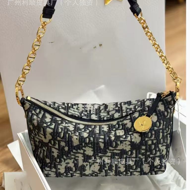 广州高版D家star hobo老花饭盒腋下包真皮链条手拎单肩女包大容量