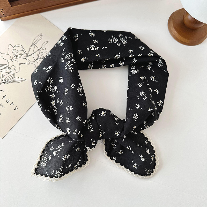 70 algodón y lino floral cuadrado bufanda de las mujeres estilo coreano de todo partido pastoral estilo artístico cuello Protección decorativa bufanda pequeña bufanda delgada