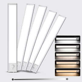 跨境爆品五色温可调橱柜灯免插线led灯带充电无极调光红外感应灯