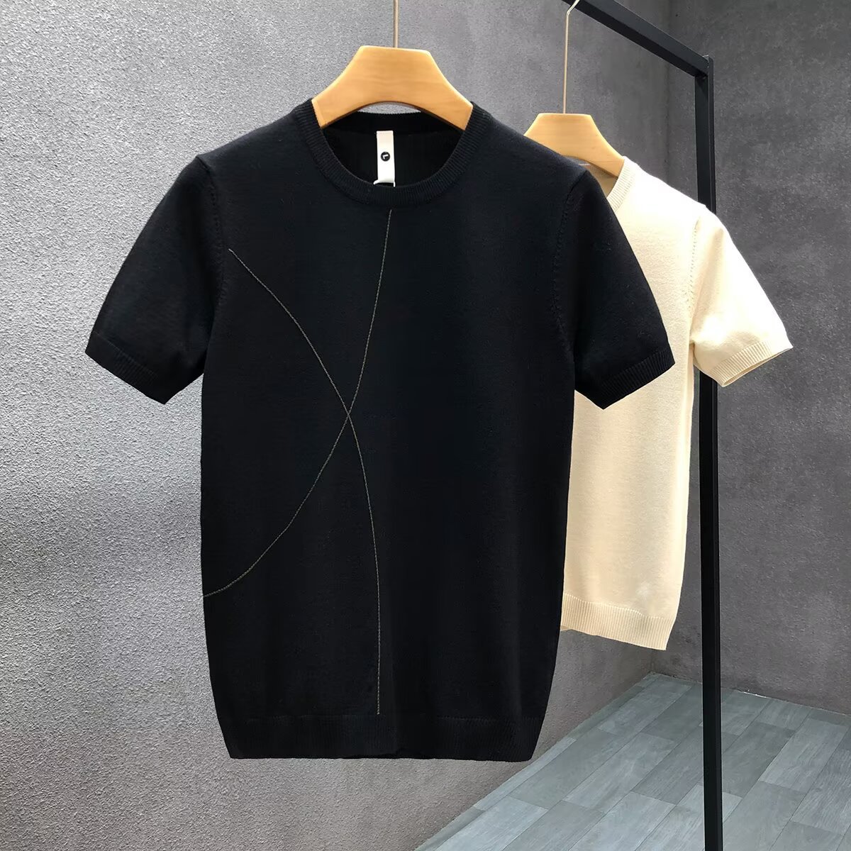 Japanese Retro Ice Silk Short-Sleeve Knit Men's Round Neck Summer New Loose Stylish Trendy Half-Sleeve T-Shirt Men