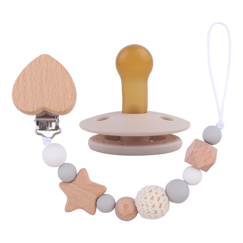 Nuevo bebé suministros de dibujos animados melocotón corazón chupete cadena chupete mordedura chupete cadena anti-gota conjunto de dos piezas