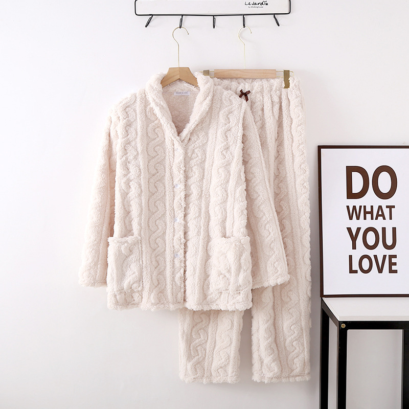 El otoño y el invierno Nueva engrosada terciopelo de algodón jacquard cuello verde las mujeres pijamas pantalones pijama traje