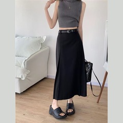 女性用グレースーツスカート、女性用スタイリッシュなスリムプリーツスカート、カレッジスタイルのハイウエスト、多用途のヒップカバーロングスカート