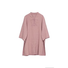 大拙东方美学蝴蝶扣新中式改良洗旧亚麻七分袖宽松套头衬衫91012