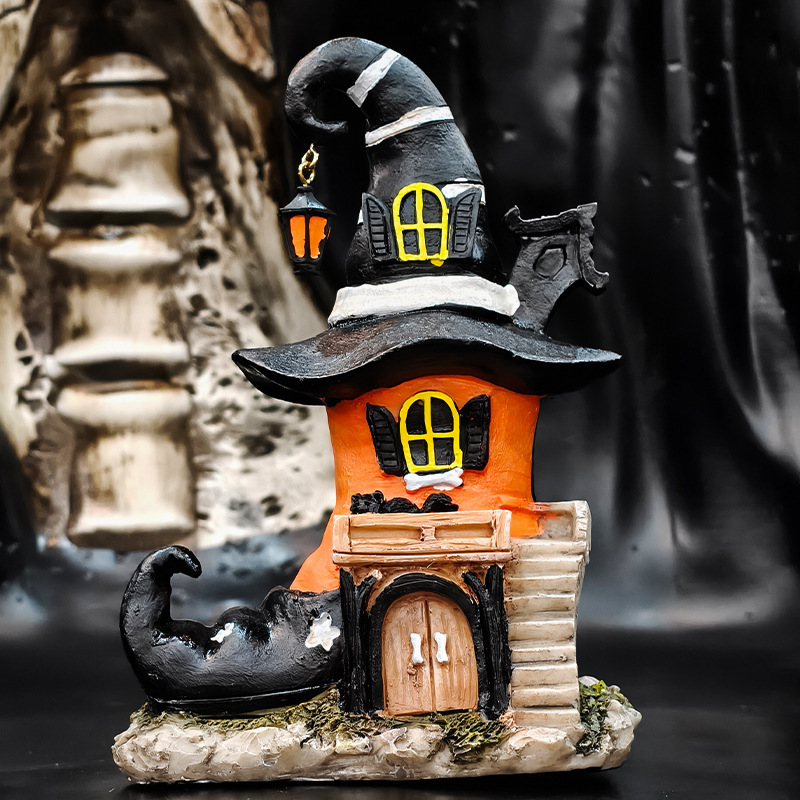 新しいハロウィン魔女ブーツハウス樹脂装飾品ホームデスクトップバーハロウィン雰囲気装飾小さな装飾品|undefined