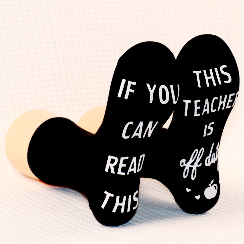 In stock IF YOU CAN READ THIS European and American cross-border teacher mid-calf cotton socks letter dispensing floor socks