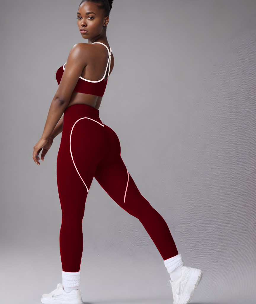 Procesamiento personalizado OEM comercio exterior europeo y americano transfronterizo belleza espalda deporte contraste color sujetador melocotón cadera alta cadera elástica pantalones de yoga